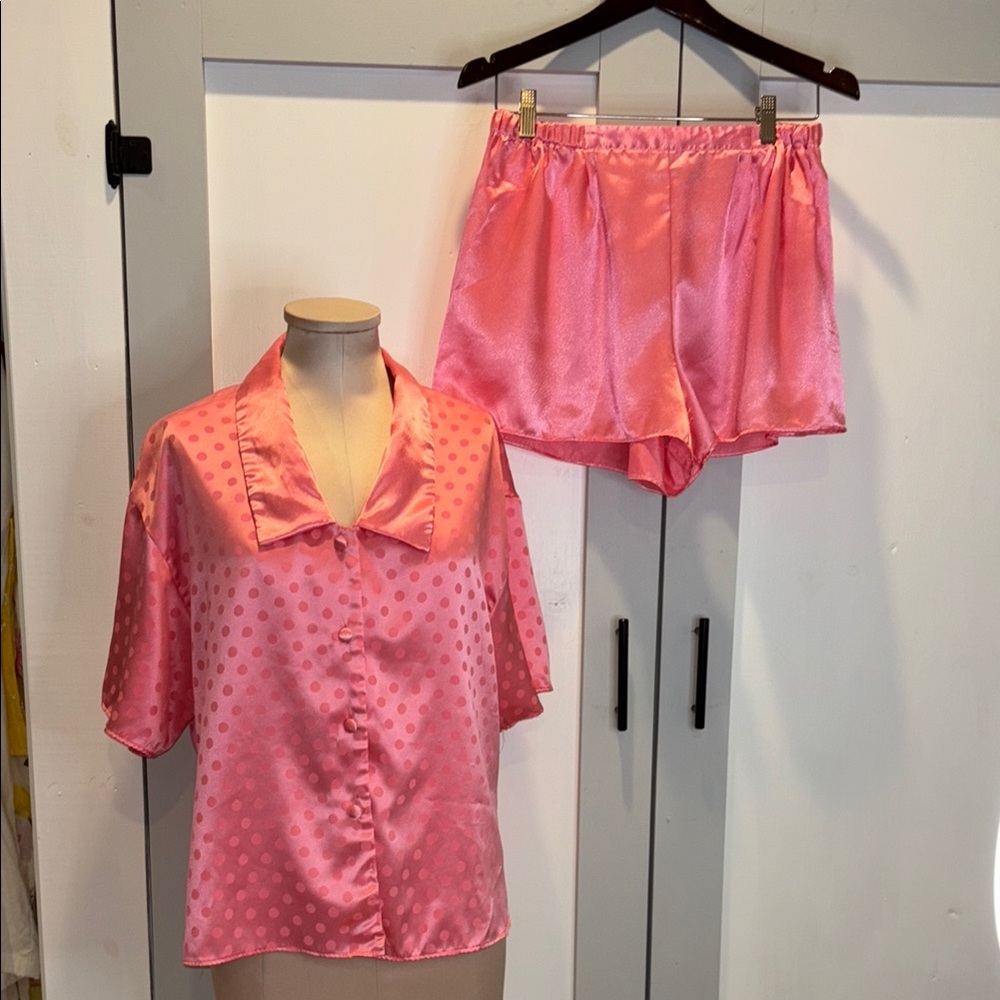 Victoria's Secret VTG '80s Gold Label Hi-Gloss Satin PJ Sleep Shorts +Top SZ M